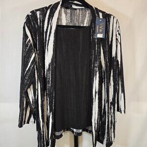 Black & White Brush Print Chiffon Cardigan with Tank Set